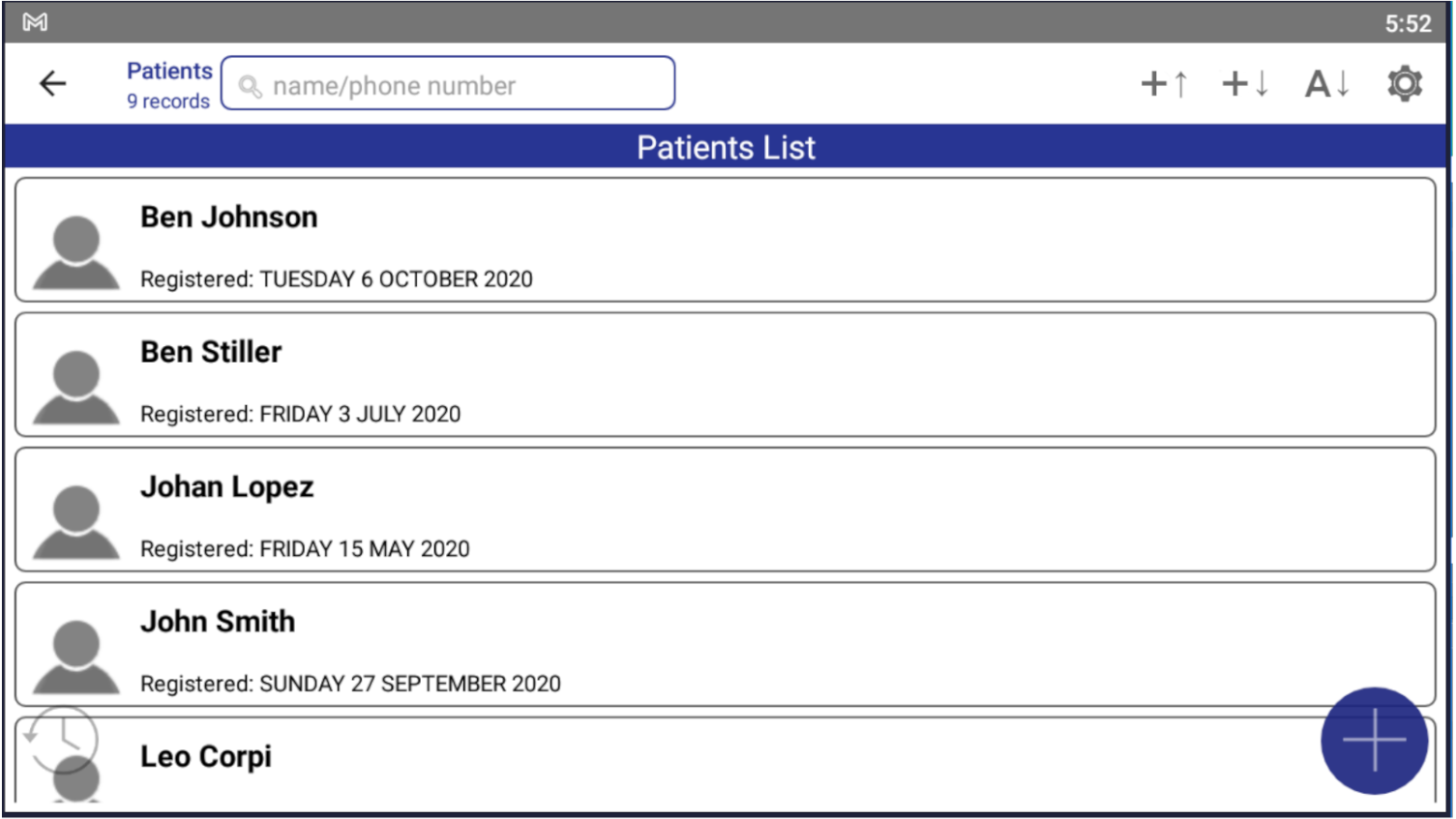Patients list